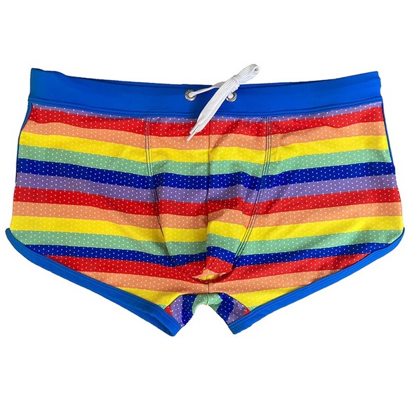 Side Split Mens Swimwear U Pouch Rainbow Beach Swimming Trunks Nylon Quick Dry - Picture 5 of 6
